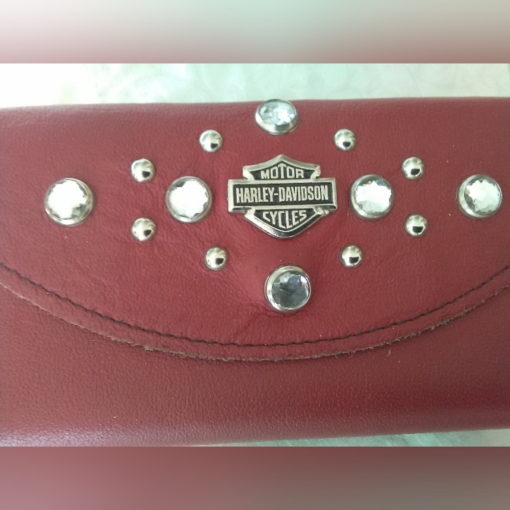 NWOT Harley-Davidson ALL LEATHER Women's Red Studded Wallet RAW CUTS BAD!!! - Picture 9 of 9